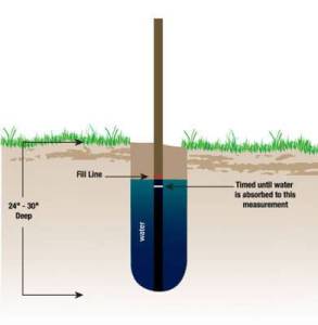 perc test, yard stick in ground showing where the water table is